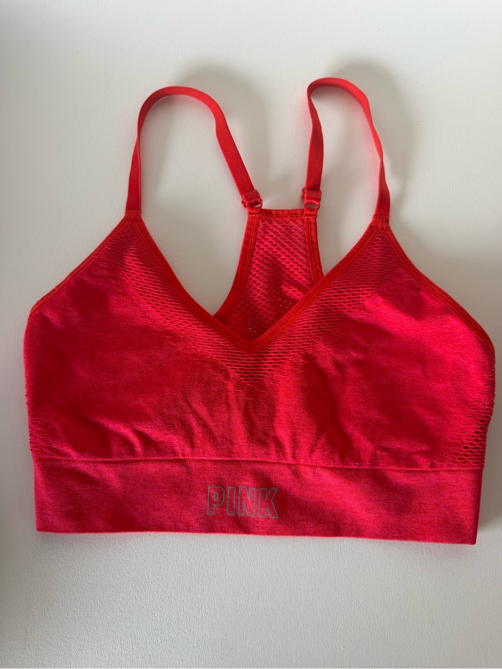 PINK Victoria's Secret Active Sports Bra Red Coral Mesh Size L